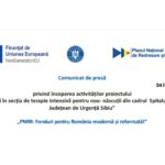 Comunicat de presă – Planul Național de Redresare și Reziliență IUNIE 2024 privind începerea activităților proiectului „Investiții în secția de terapie intensivă pentru nou- născuții din cadrul Spitalului Clinic Județean de Urgență Sibiu”